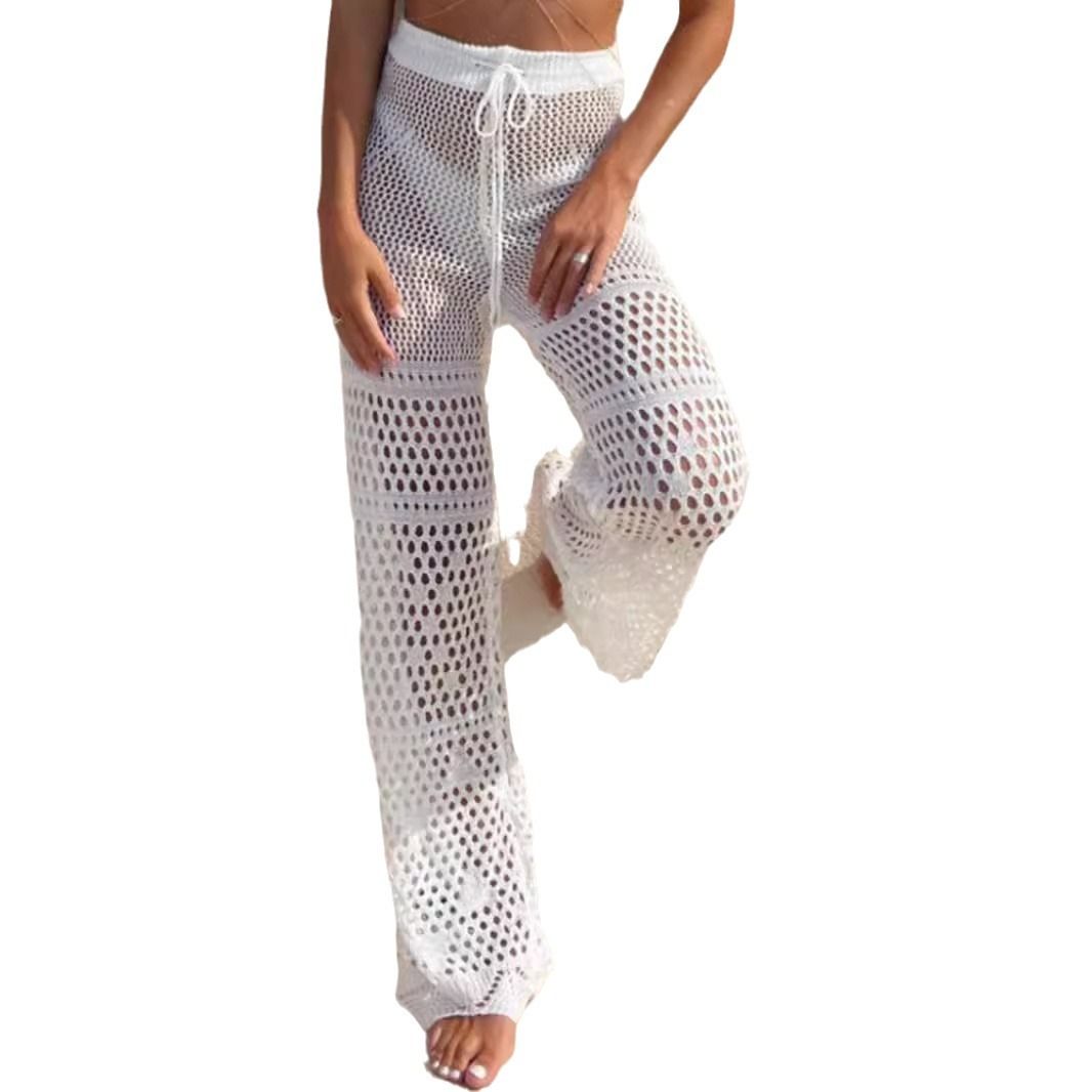 Knitted Women's Long Pants Elastic Waist Drawstring Beach Vacation