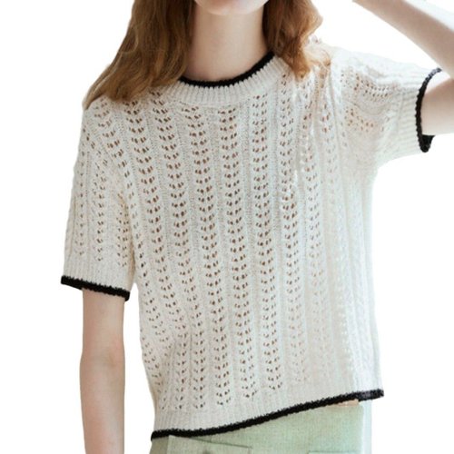 Sommerliches, gestricktes Strand-Cover-Up-Top – Häkel-Kurzarm SSU-00054