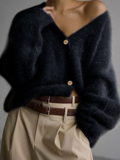 Cardigan in maglia con scollo a V, abbottonatura frontale e maniche lunghe, autunno/inverno SSU-00093