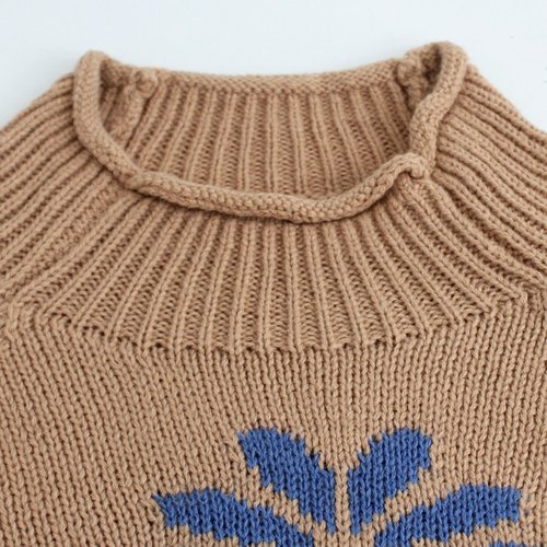 Strickpullover mit Blumenmuster und Rippstrick, Damen, Herbst/Winter, SSU-00095