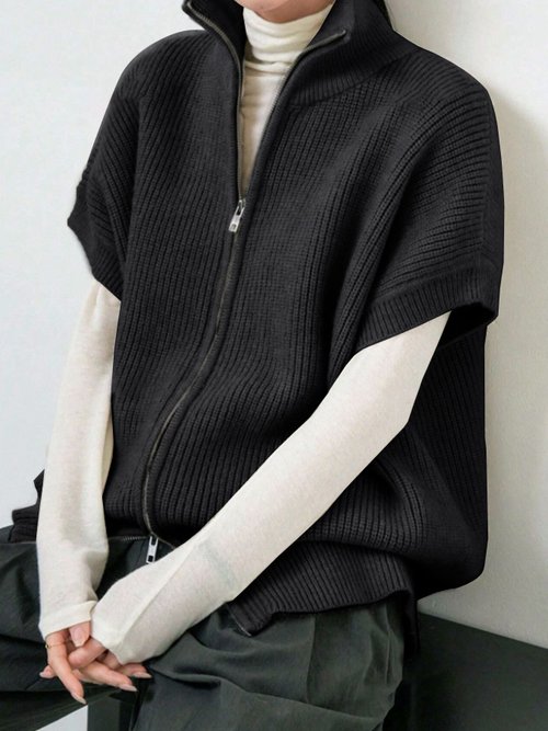 Cardigan da donna in maglia, maniche corte, a coste, top corto