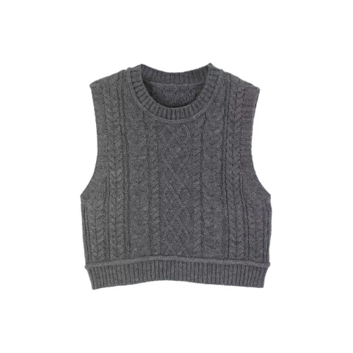 Cotton Knit Sweater Vest Cable Knit Cropped Spring Fall SSU-00006
