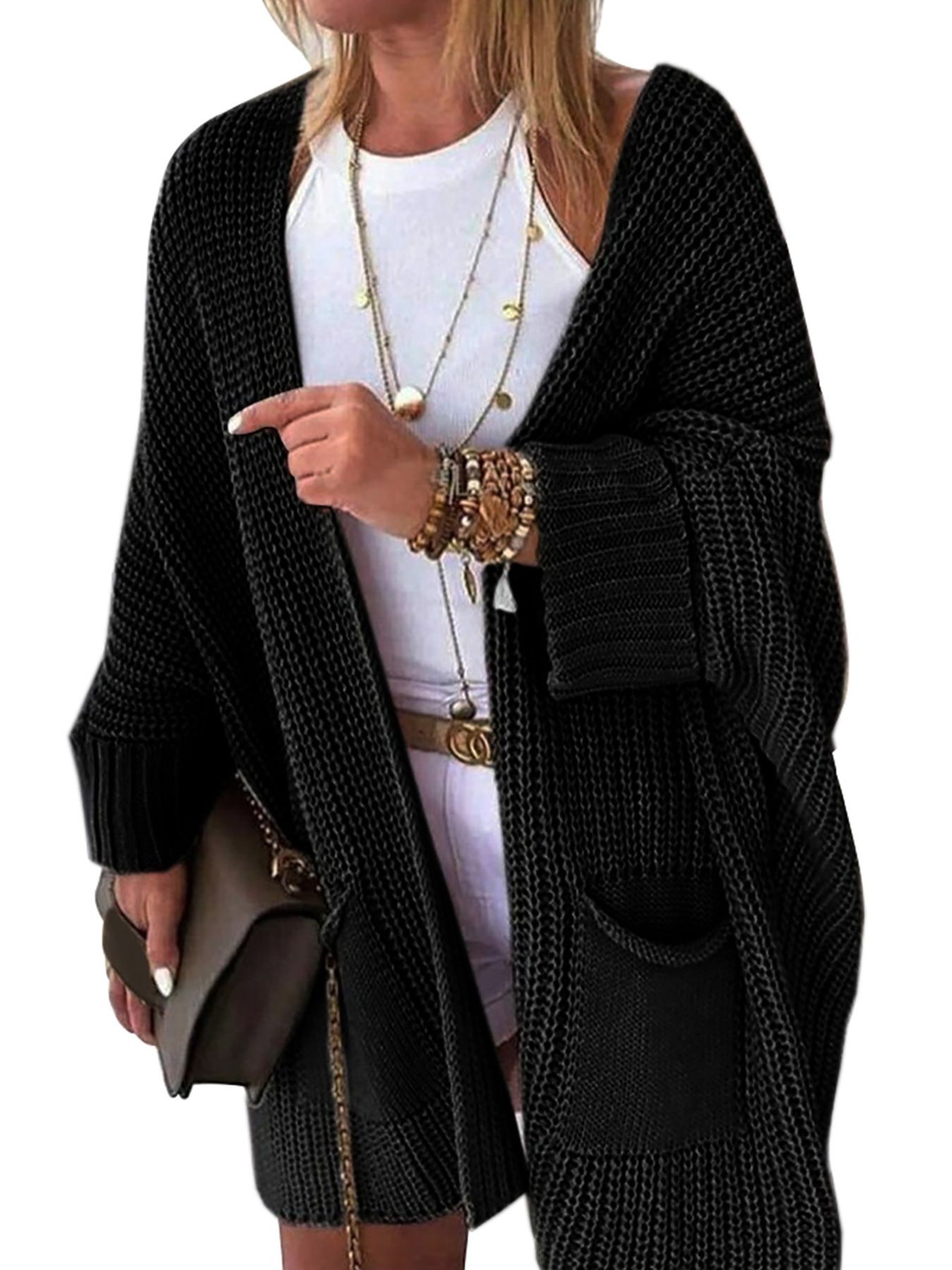 Women's Knit Cardigan Sweater - Long Sleeve Solid Color Outerwear