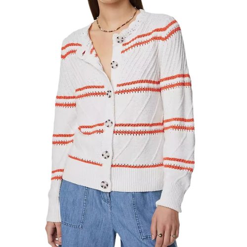 Cardigan da donna a righe in maglia, maniche lunghe, aperto sul davanti
