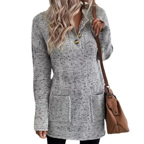Women's Long Sleeve Knit Sweater Dress with Pockets - Fall/Winter