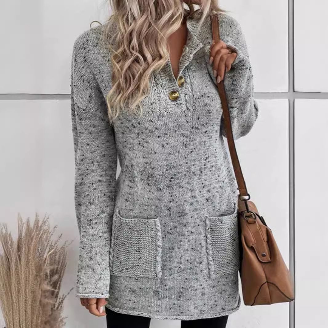 Abito maglione da donna a maniche lunghe in maglia con tasche - Autunno/Inverno