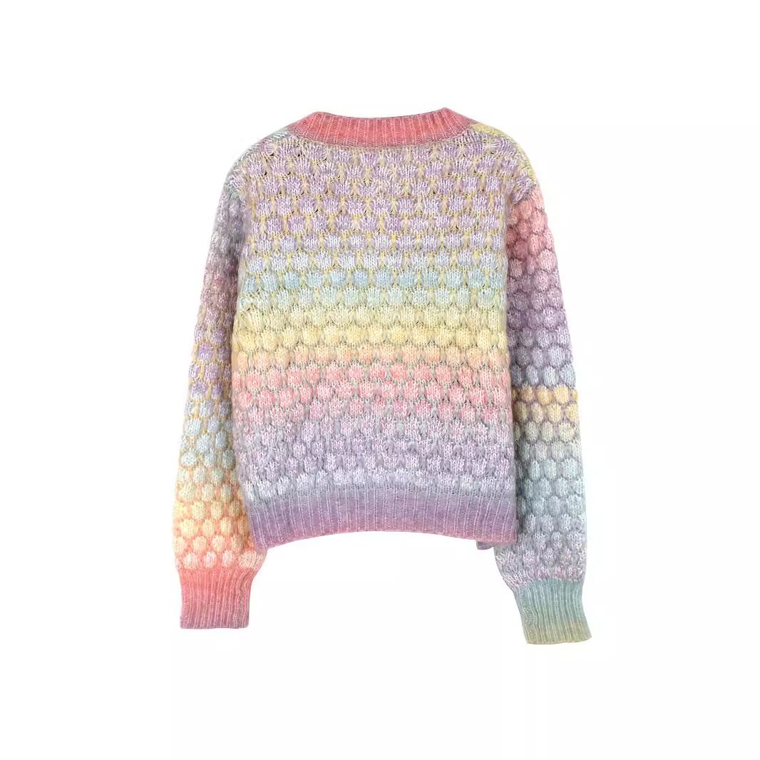 Rainbow Jacquard Cropped Knit Cardigan - Spring Autumn