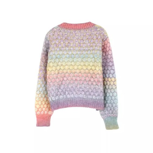 Cardigan corto in maglia jacquard arcobaleno - Primavera Autunno