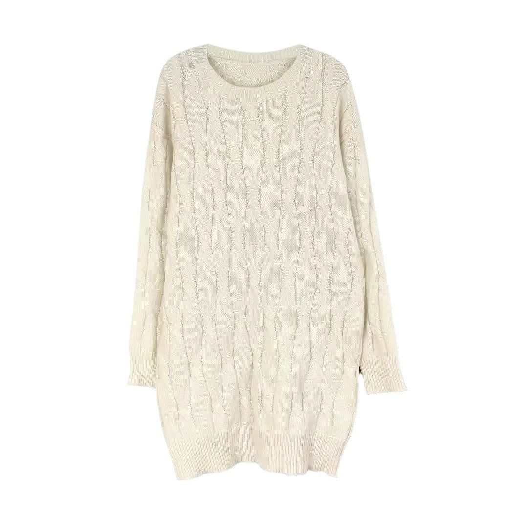Linen Cable Knit Sweater Dress Long Sleeve Autumn Winter