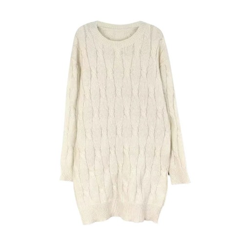 Linen Cable Knit Sweater Dress Long Sleeve Autumn Winter