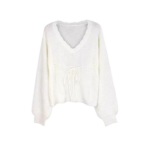 Cotton Knit Tie-Up Sweater - Spring Autumn Winter SSU-00023