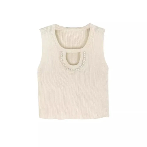 Lace Trim Pearl Tank Top - Slim Fit Summer Beach Vest SSU-00009