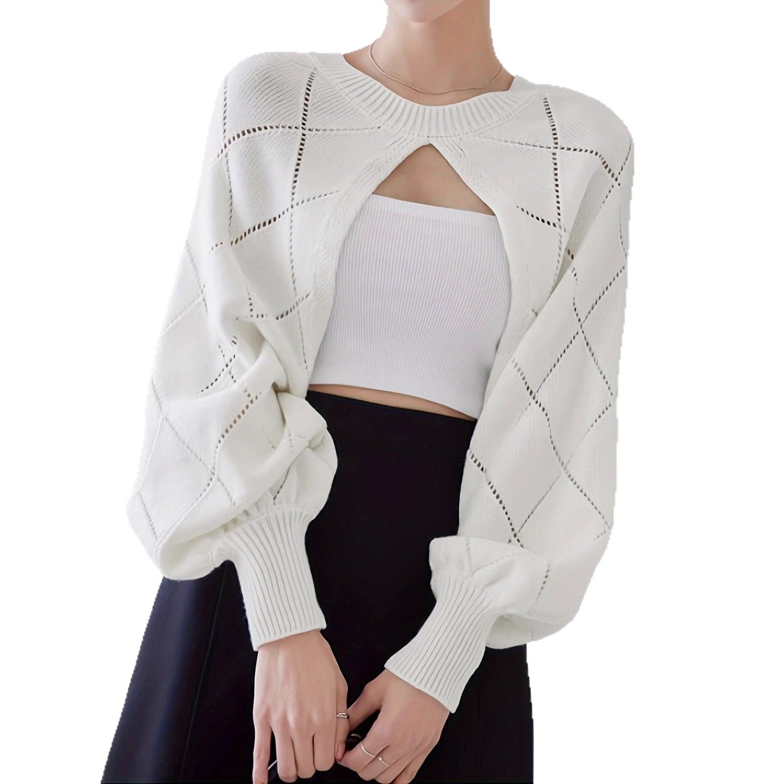 Cashmere Sweater Women's Long Sleeve Cropped Crewneck Spring SSU-00072