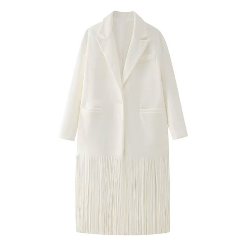 Wool Blend Blazer Classic Fringe Long Coat KUN-00004