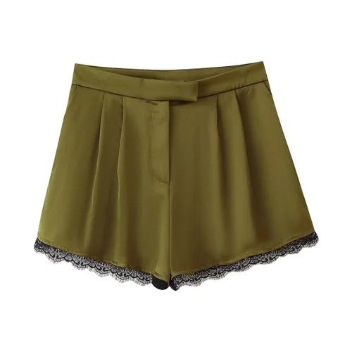 Satin Lace Trim Casual Shorts - Chic European Style KUN-00007