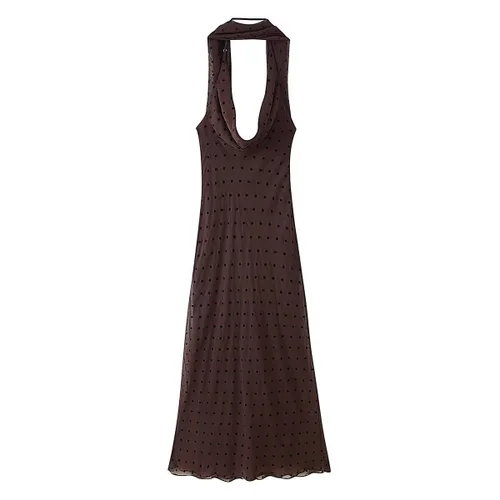 Women's Polka Dot Maxi Dress Stylish Scarf Long Dress KUN-00035