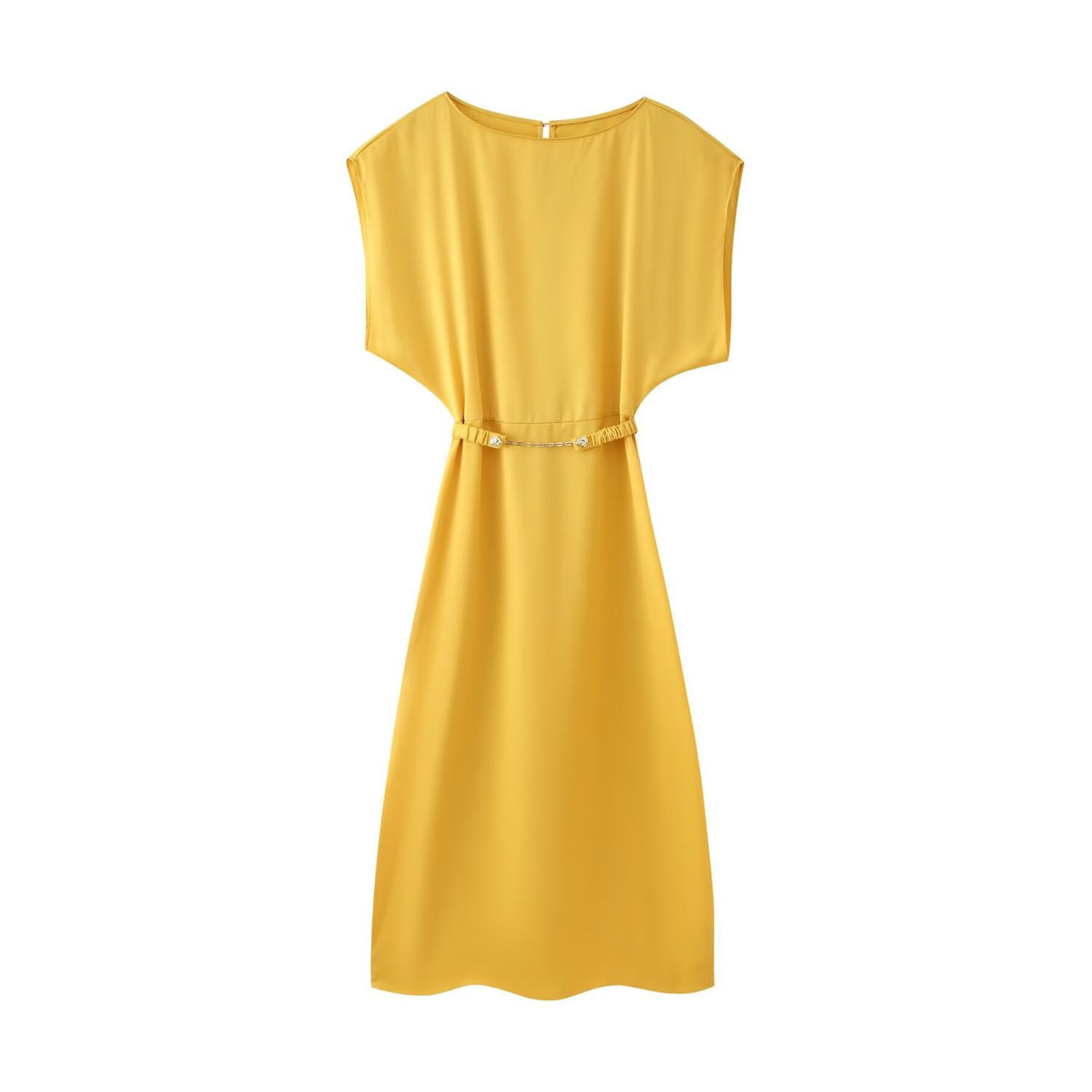 Seidensatin-Midikleid mit Gürtel KUN-00069