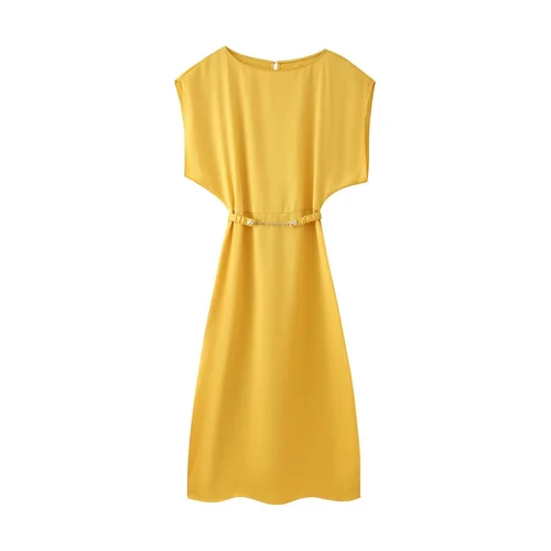 Silk Satin Midi Dress with Belt KUN-00069