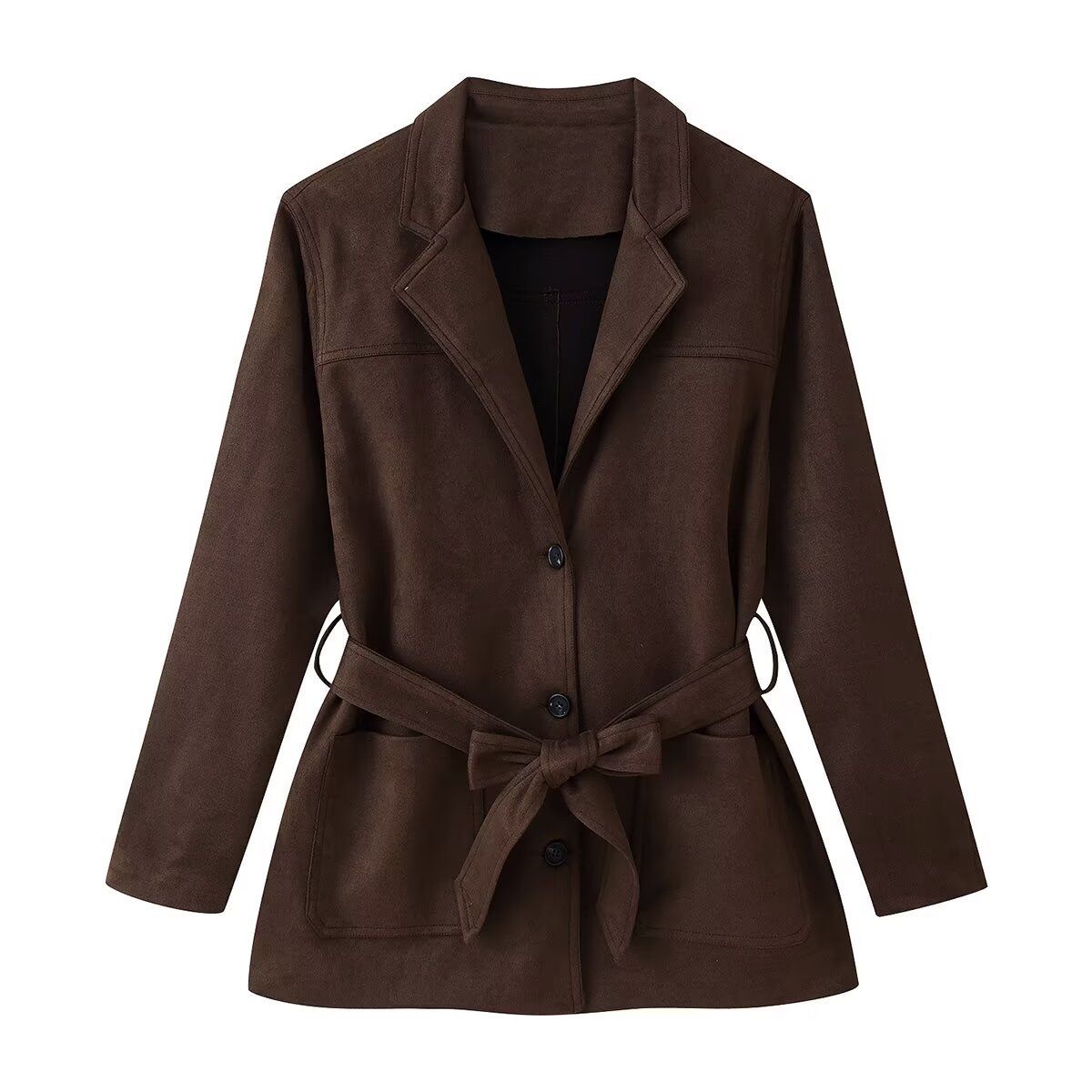 Faux Suede Belted Jacket - European Style KUN-00077