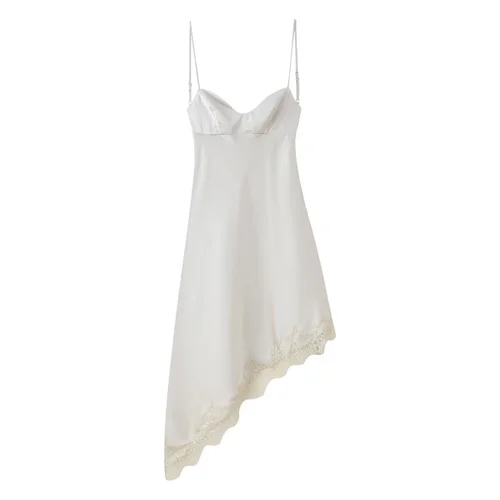 Lace Satin Dress Versatile European Style KUN-00019