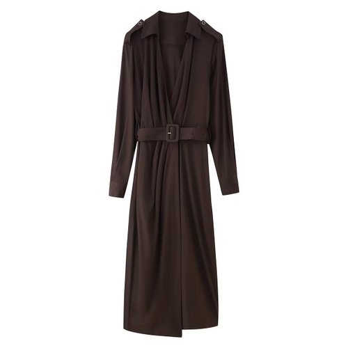 Midi Dress with Belt - European Style Women's Dress KUN-00103