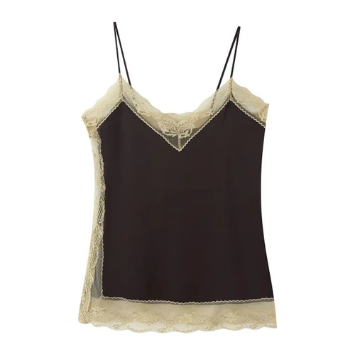 Conjunto de top de encaje satinado y falda midi KUN-00078