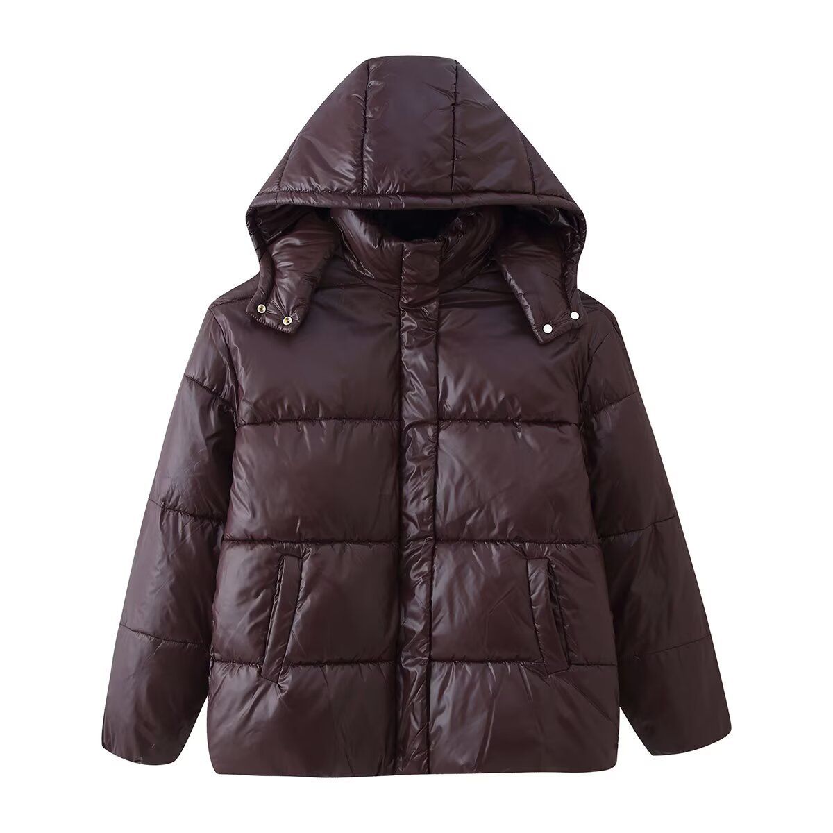 Hooded Puffer Jacket Shiny Classic Style KUN-00001