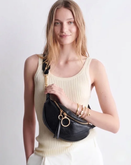 Chic Half Moon Crossbody Bag with Chain Detail