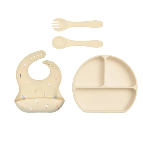 Baby Silicone Feeding Set - Suction Plate, Bib & Utensils