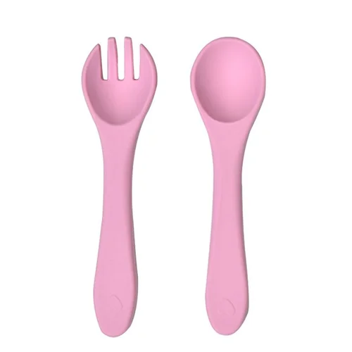 Soft Silicone Baby Self-Feeding Spoon & Fork Set
