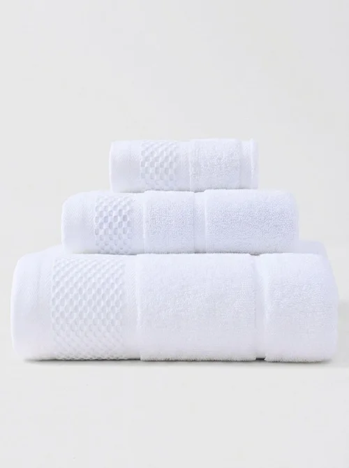 Premium Cotton 3-Piece Plush Terry Bath Towel Set with Dobby Border
