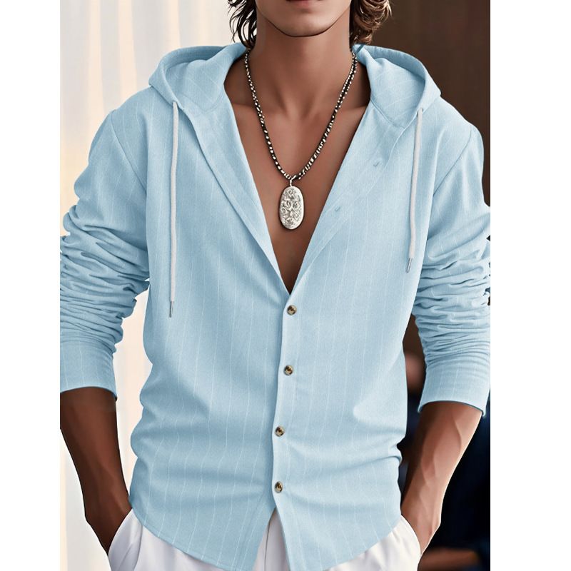 Felpa con cappuccio a maniche lunghe a righe in lino, casual, da spiaggia NDF-00009