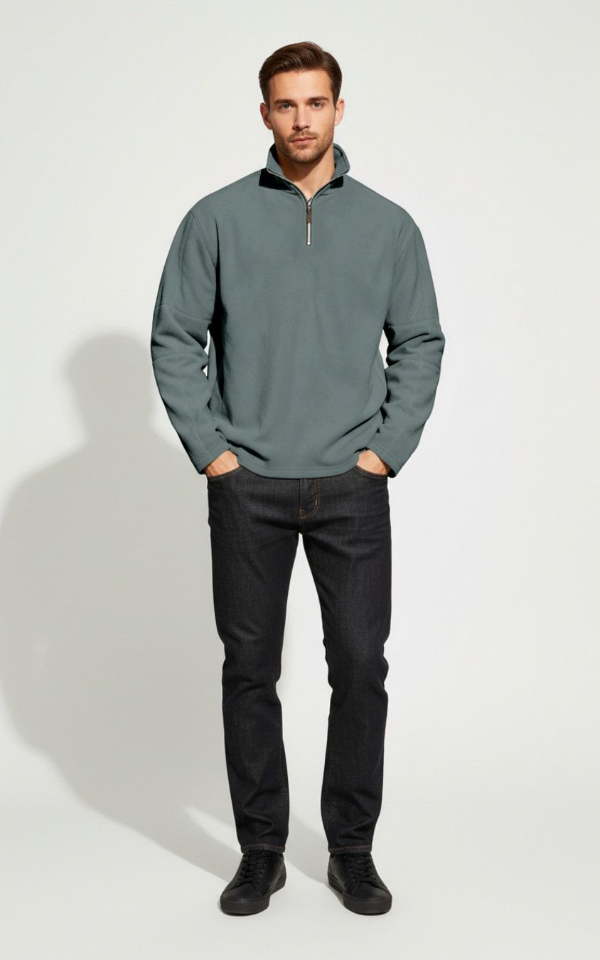 Fleece Pullover Sweatshirt Men's Half Zip Casual Thickened Autumn Winter Top NDF-00001