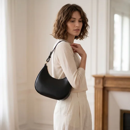 Chic Crescent Shoulder Bag - Faux Leather Hobo Style