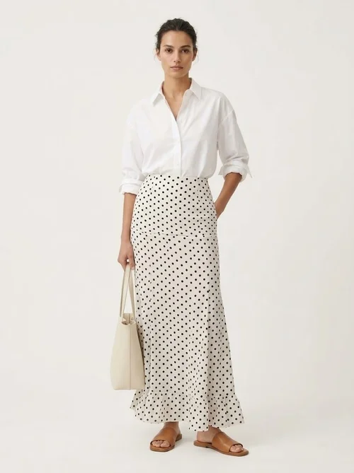Polka Dot High Waist Mermaid Maxi Skirt