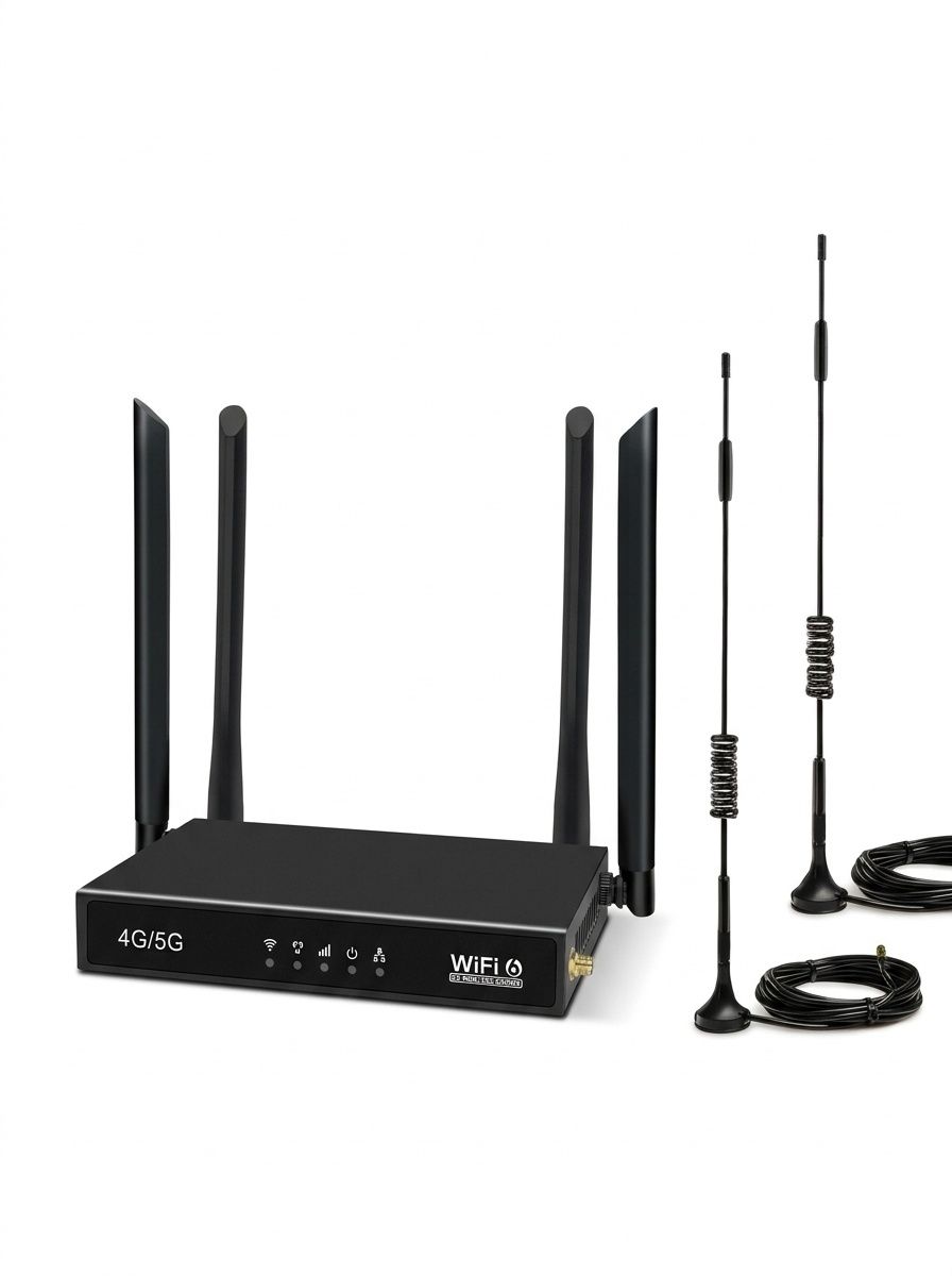 ED123-E 4G LTE WiFi 6 Wireless Router CPE with SIM Card Slot, External Suction Antennas, Ethernet Port, Industrial & Home Use