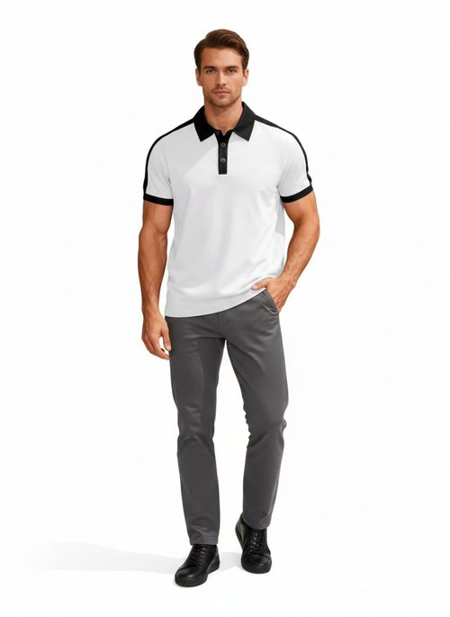 Polo da uomo in misto cotone a maniche corte con blocchi di colore NDF-00003