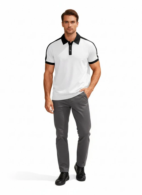 Cotton Blend Men's Polo Shirt Color Block Short Sleeve NDF-00003