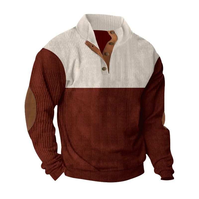 New Men's American Casual Pullover Sweatshirt Color Block Half Button NDF-00002