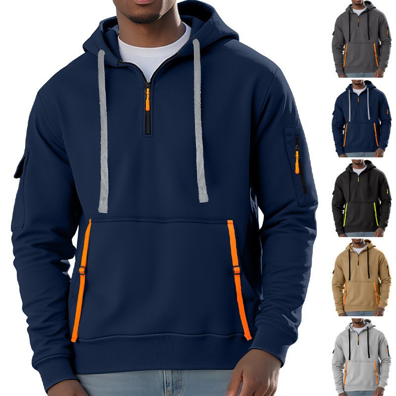 Fleece Men's Hoodie Sweatshirt Zip Up Pullover Multi-Pocket NDF-00004