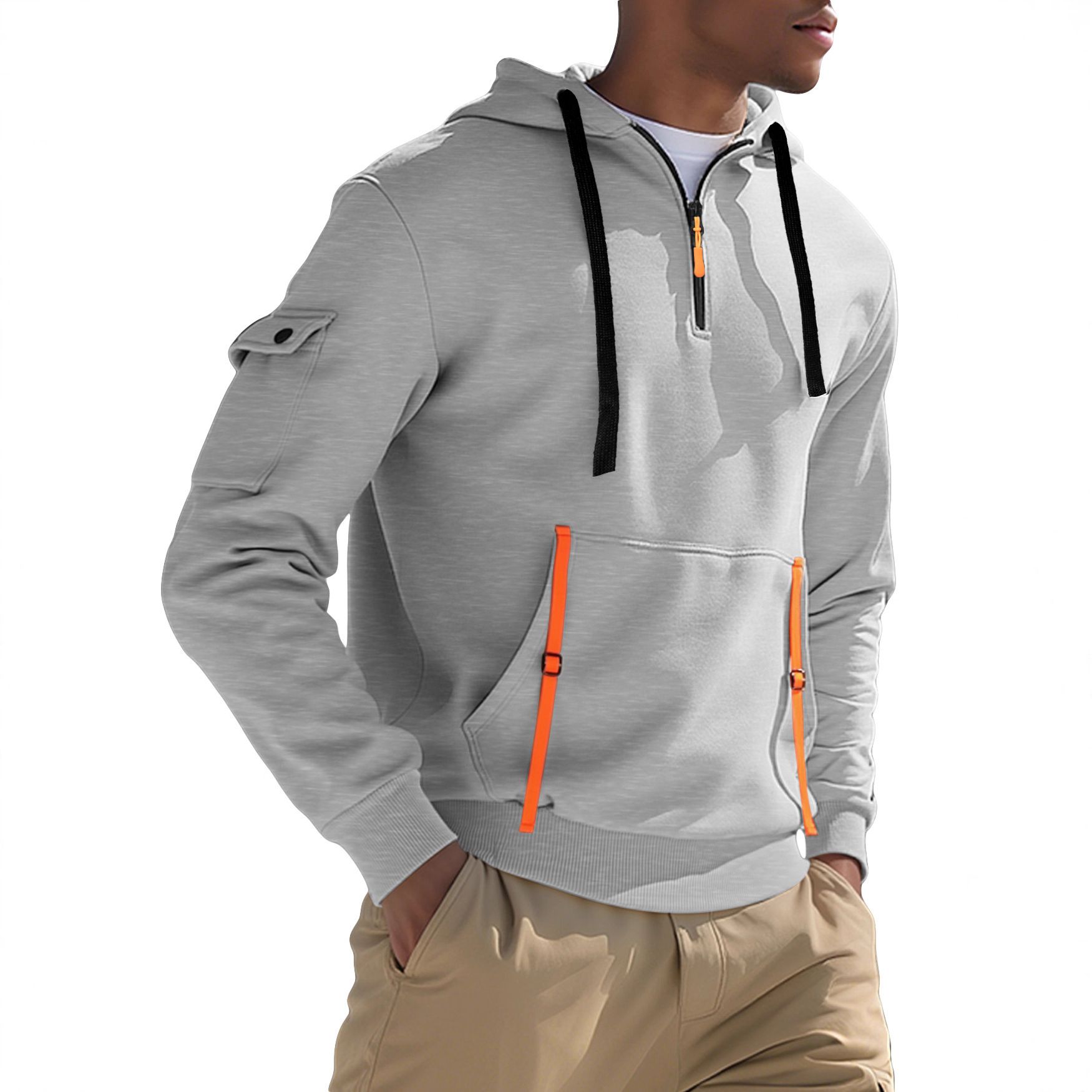 Fleece Men's Hoodie Sweatshirt Zip Up Pullover Multi-Pocket NDF-00004