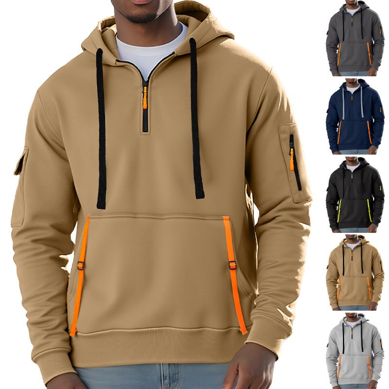 Fleece Men's Hoodie Sweatshirt Zip Up Pullover Multi-Pocket NDF-00004