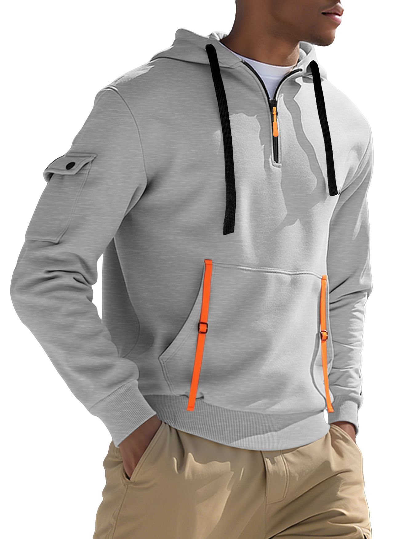 Fleece Men's Hoodie Sweatshirt Zip Up Pullover Multi-Pocket NDF-00004
