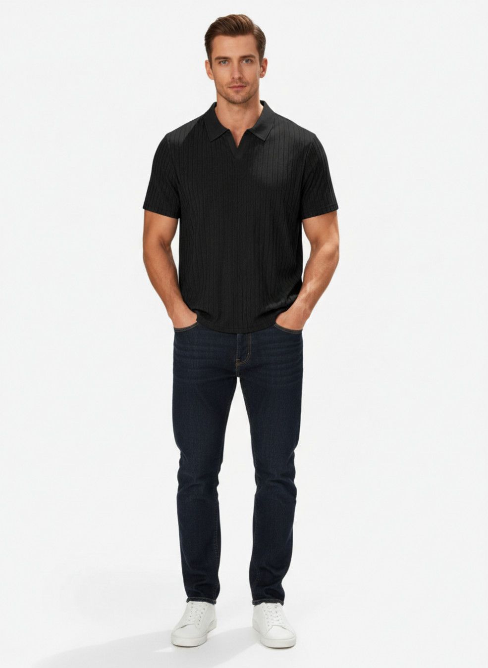 Terry Cloth Striped Short Sleeve Polo Shirt - Breathable Casual Summer Top NDF-00011