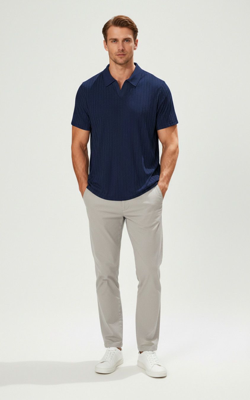 Terry Cloth Striped Short Sleeve Polo Shirt - Breathable Casual Summer Top NDF-00011