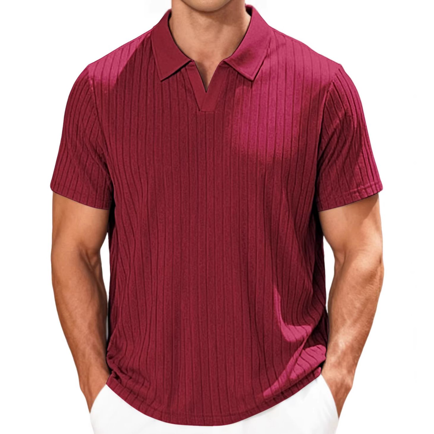 Terry Cloth Striped Short Sleeve Polo Shirt - Breathable Casual Summer Top NDF-00011