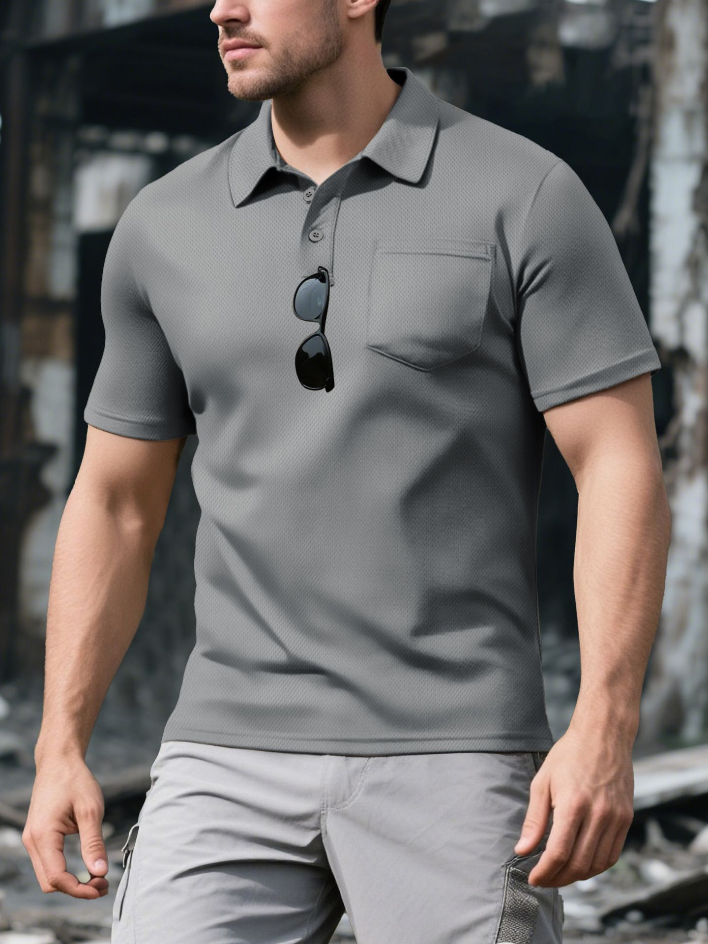 Men's Mesh Polo Shirt Breathable Casual Button Down NDF-00015