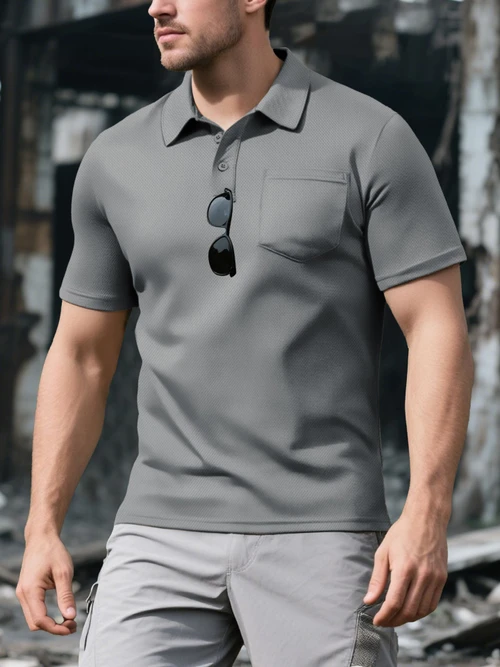 Men's Mesh Polo Shirt Breathable Casual Button Down NDF-00015
