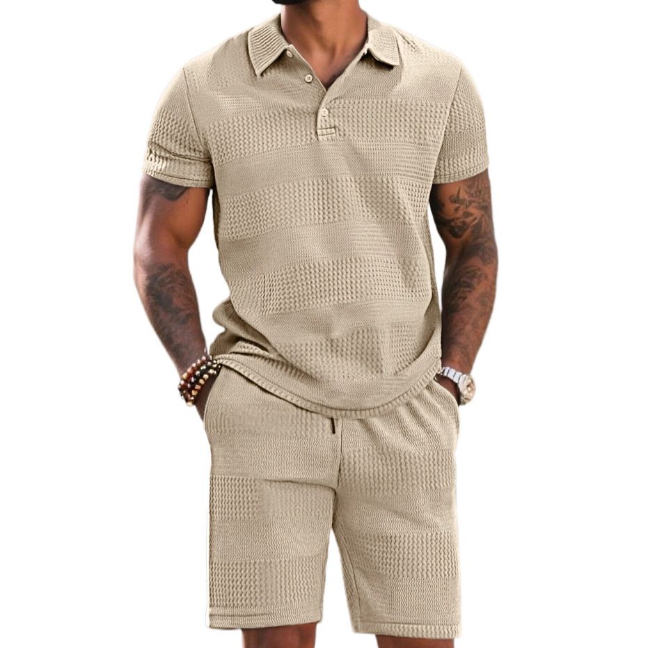 Men's Solid Color Jacquard Polo Shirt Set - Relaxed Fit Summer Top NDF-00016