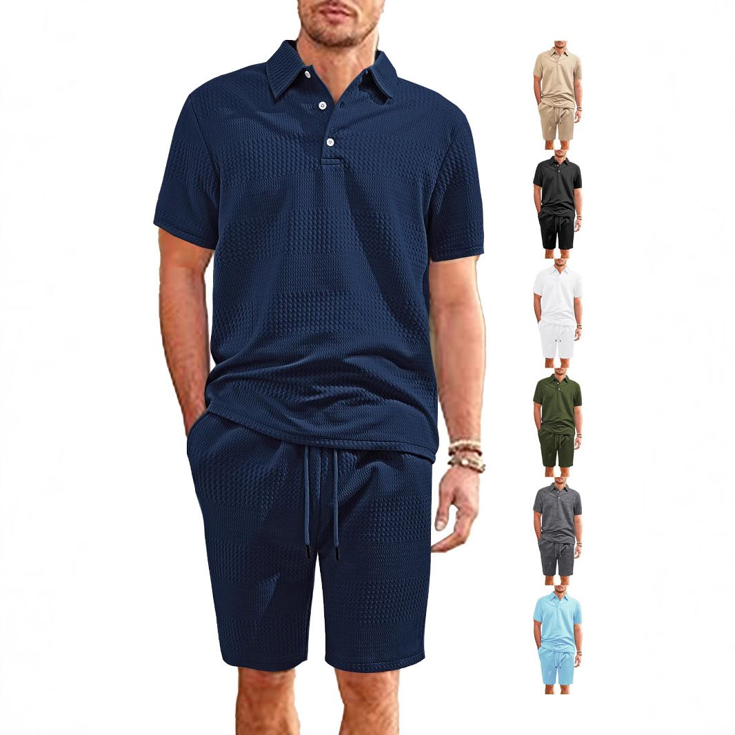 Men's Solid Color Jacquard Polo Shirt Set - Relaxed Fit Summer Top NDF-00016